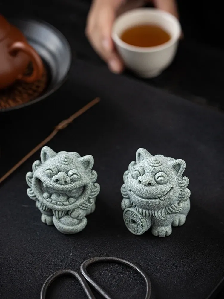 Chinese Style Tea Set Ornaments Cute Little Lion Pet Creative Office Home Decoration Daily Gifts Craft Fish Tank 240411