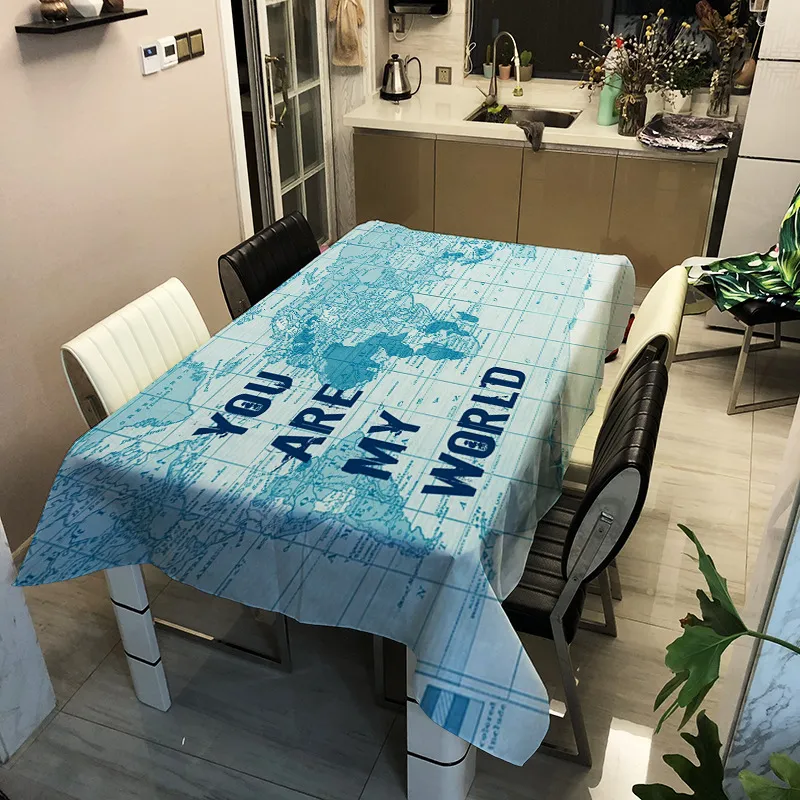 Wereldkaart bedrukte polyester waterdichte tafelkleed rechthoekige vierkante thee -eetklep Home Decorations