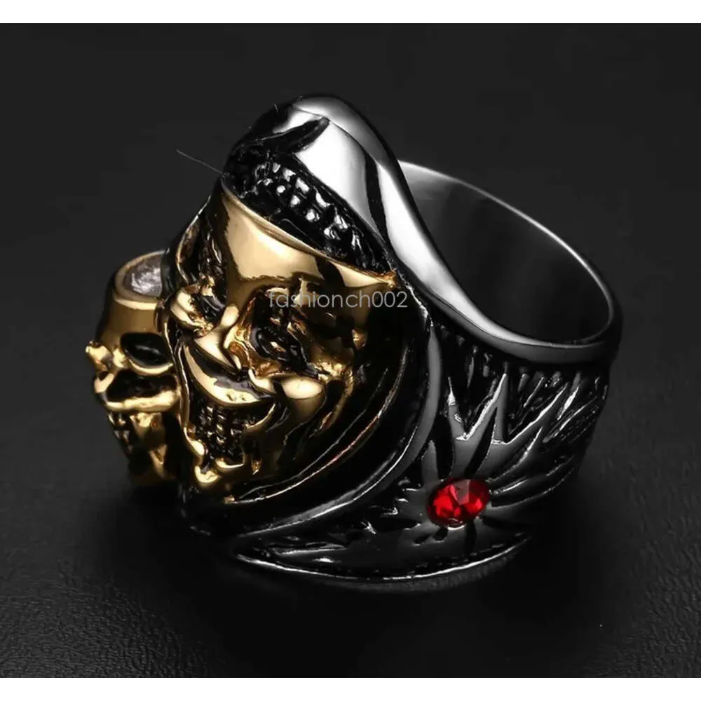 Men Punk Ring Stainless Steel IP Gold Plated Rhinestones Vintage Hip Hop Jewelry Carved Geometric Hipsters Necessities Accessories Size 8-12