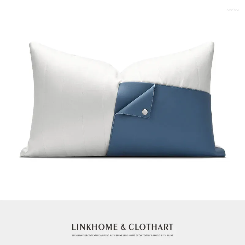 Pillow Decorative Solid Blue Cover For Living Room Cotton Leather Patchwork Sofa Pillows Ornamental Ramadan Outdoor Pillowcase