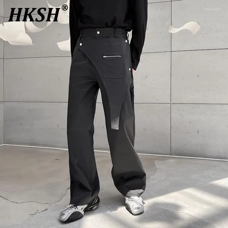 Calças masculinas HKSH Spring Tactical Punk Pockets Design Projeto de Mercado Ajuste do Zíper Ajuste Trousers Tide HK0583