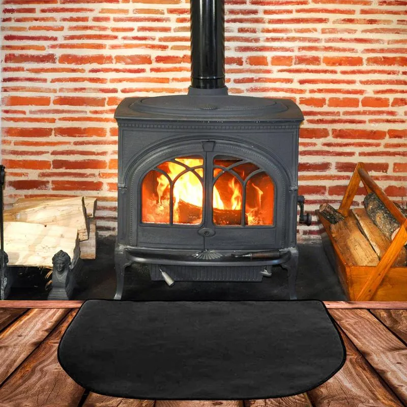 Fireproof Hearth Rugs Fireplace Rug Half Round Floor Rug 2-Layer Fiberglass Fireproof Mat Stove For Wood Indoor Outdoor