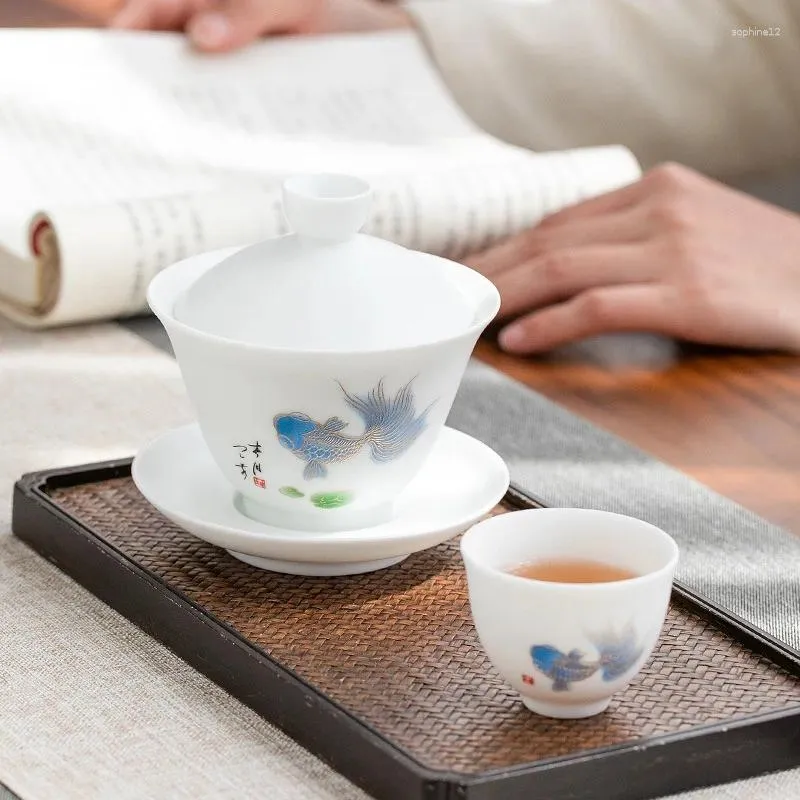 Teaware Set Cover Bowl Tea Cup Home Style Ceramic Whiteware Large Sheep Fat Jade Single Set Gaiwan