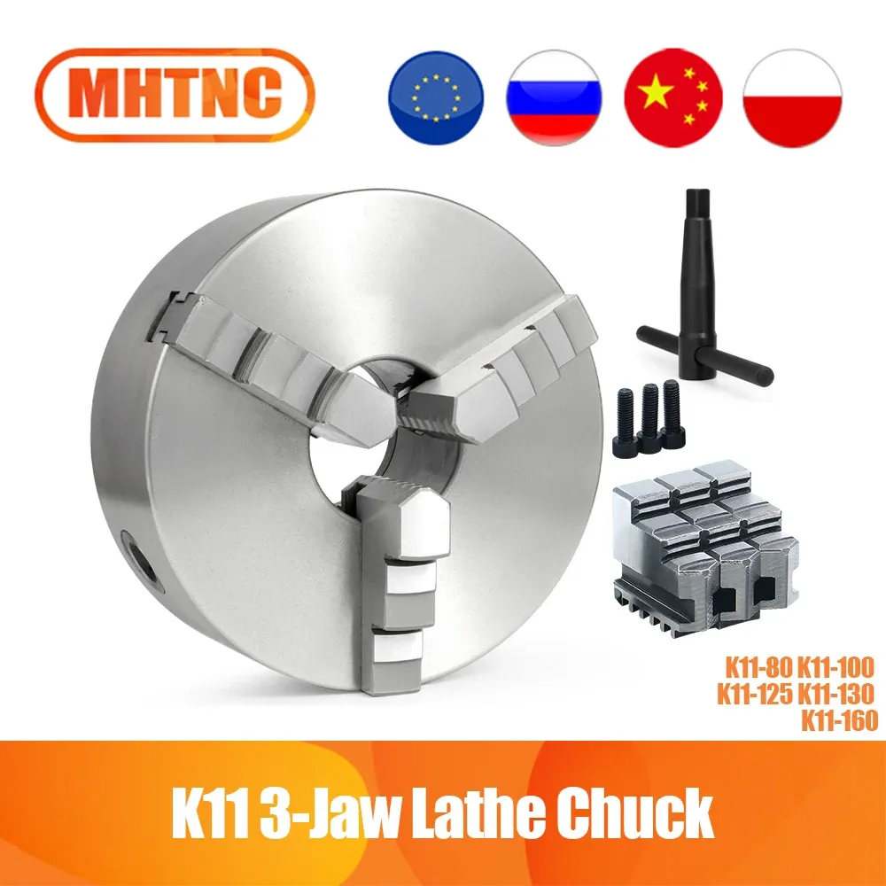 Nowy K11 Lathe Chuck 3 JAWS Manual Self-Centering K11-80 K11-100 K11-125 K11-130 K11-160 Z Turning Machine Tools Akcesoria