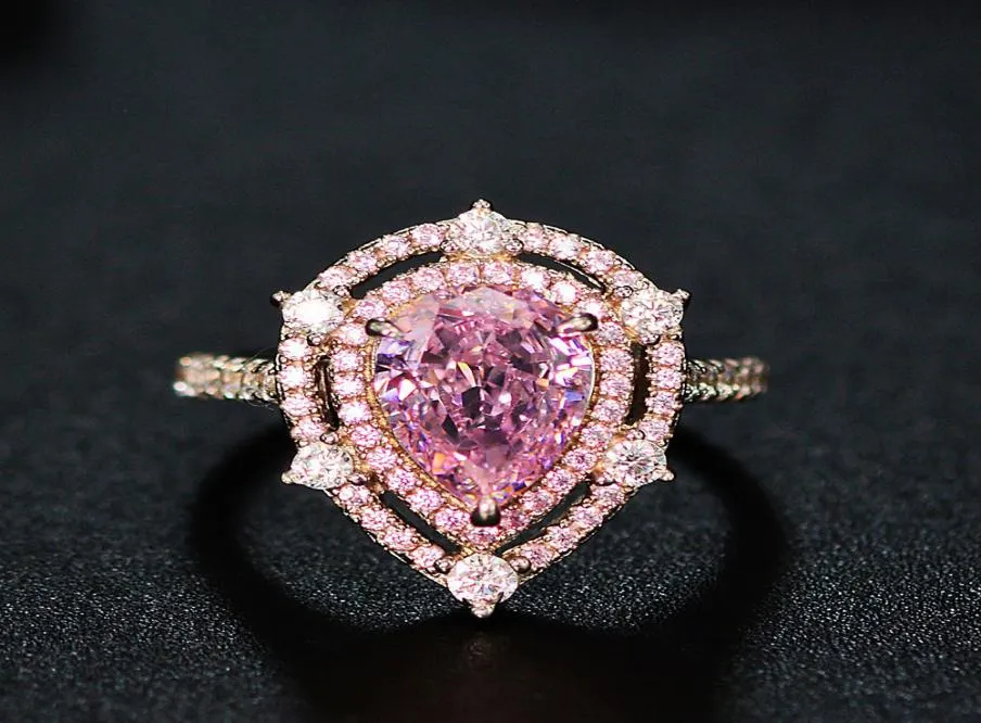 Вода капля розовый лабораторный кольцо с бриллиантовым кольцом 925 стерлинговые серебряные украшения обручальные обручальные кольца для женщин подарки на драгоценные камни5001302
