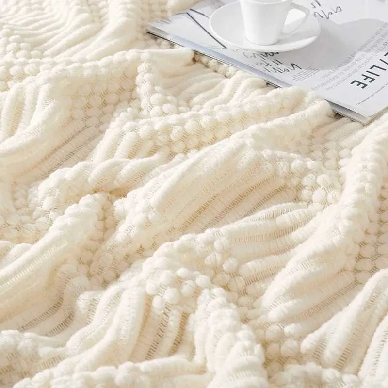 Blankets White Boho Throw Blankets Textured Big Knitted Blankets Chunky Vintage Luxury Throw Bedspread Blanket Cover Manta Para Sof