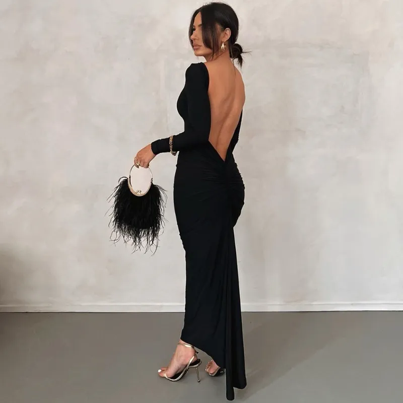Black Bodycon Prom Dress Womens Floor-Length Backless Long Sleeve Sheath  Dress O-Neck Slim Fit Autumn Streetwear from Dhgate Poncho - price 57.42