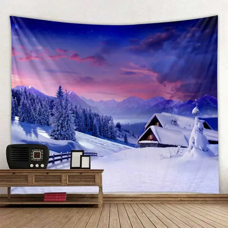 Arazzi Tapestry Vista di Natale Vista foresta Wall Snow Hanging Bohémien Room Decoration Art Decorazione Coperiera Sfondo Boppetta Tessuto R0411