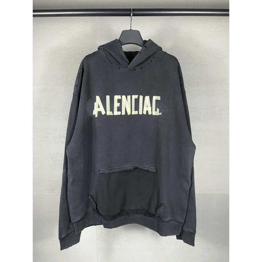 Paris BB Klassiker lose B Hoodies Hoodie Pullover High Version Tape Direkter Spray -Druck gewaschener abgenutzter Herren Kapuzenpullover aristokratische Familie Balenciia F1GC F1GC