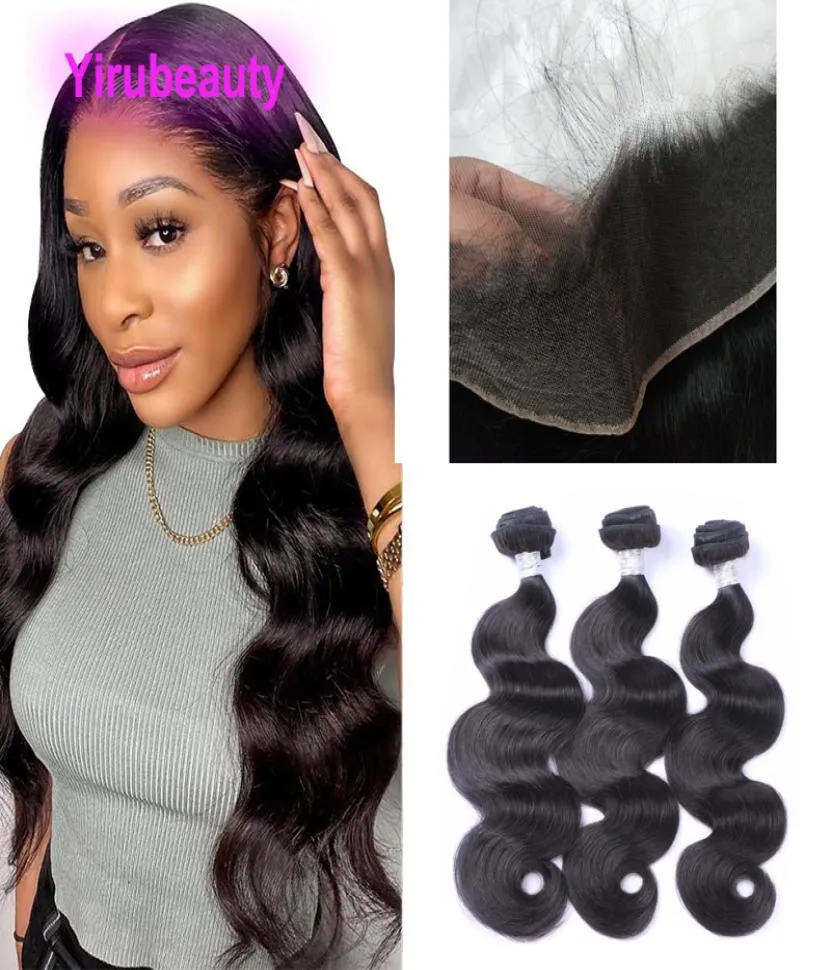 Indian Human Virgin Hair HD 13X4 Lace Frontal With Bundles Body Wave 180 Density Pre Plucked Wefts Closure Natural Color5231957