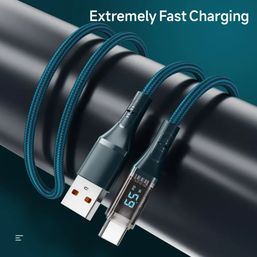 6A USB C -Kabel PD 65W LED Digitalanzeige Typ C Schnelles Ladedatenkabel Hochgeschwindigkeits -Ladungskabel für Huawei Samsung Xiaomi