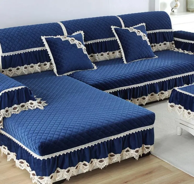 Avrupa kanepe kapakları oturma odası kesitli peluş slipcover dantel dekor köşe kanepe kapak havlu ev mobilya koruyucusu2480530