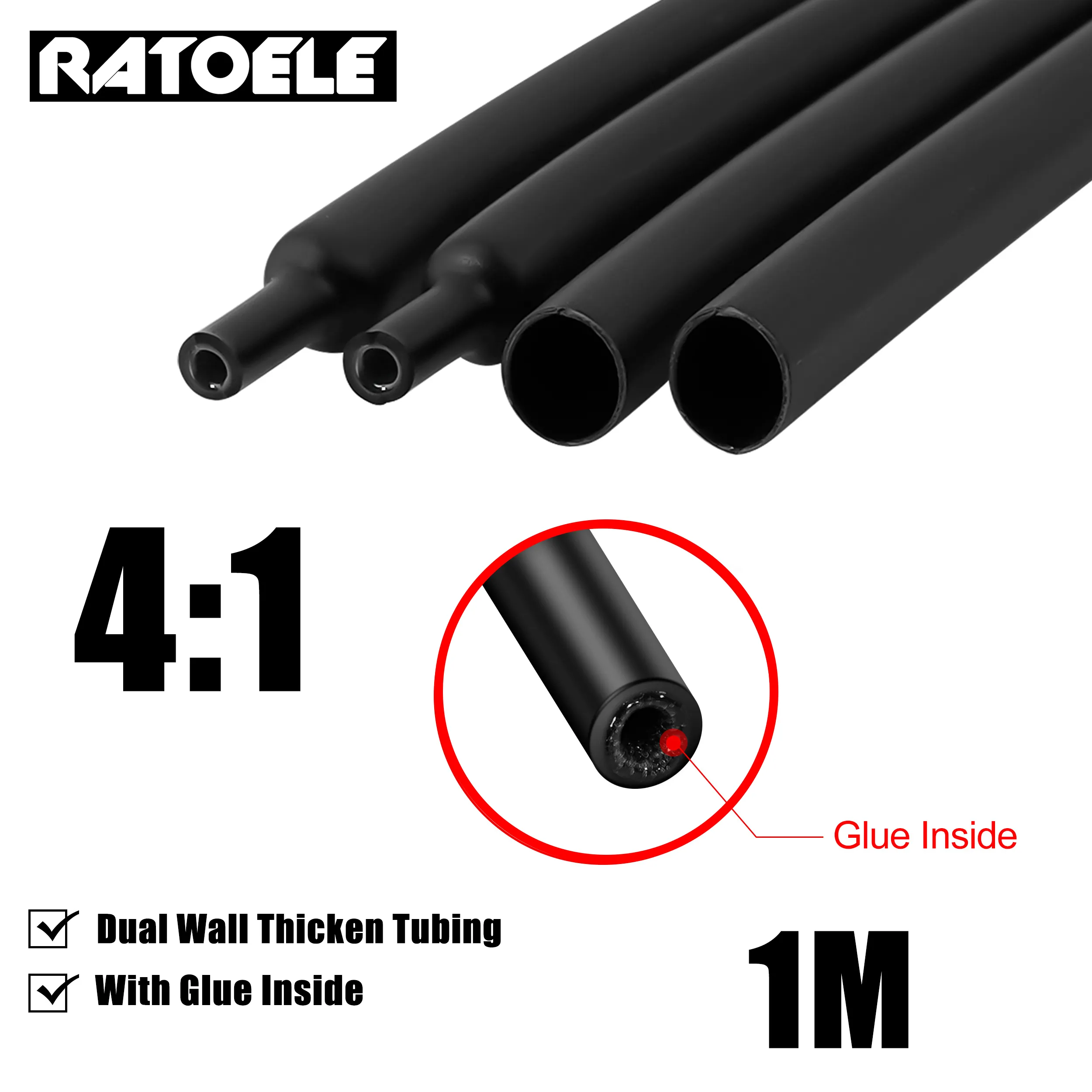 1M 4:1 Heat Shrink Tube With Glue Thermoretractile Heat Shrinkable Tubing Dual Wall 4 6 8 12 16 24 40mm