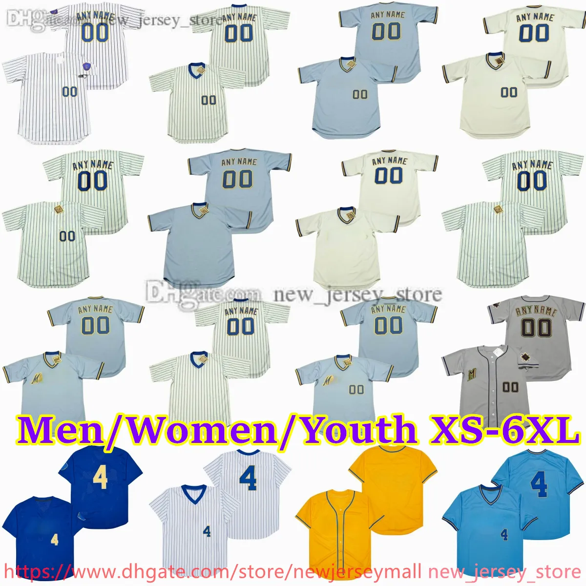 Custom XS-6XL Movie Throwback Baseball Jersey 8 Bobuecker 44 Hankaaron Gormanthomas Paulmolitor Jimgantner Cecilcooper Sixtolezcano Беногливи Джаки