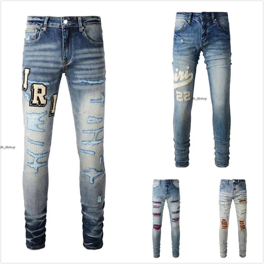 Designerjeans für Herren Jeans Leinenhosen Hip Hop Men Jeans Destressed Ripped Biker Slim Fit Motorrad für Männer Stickerei 145