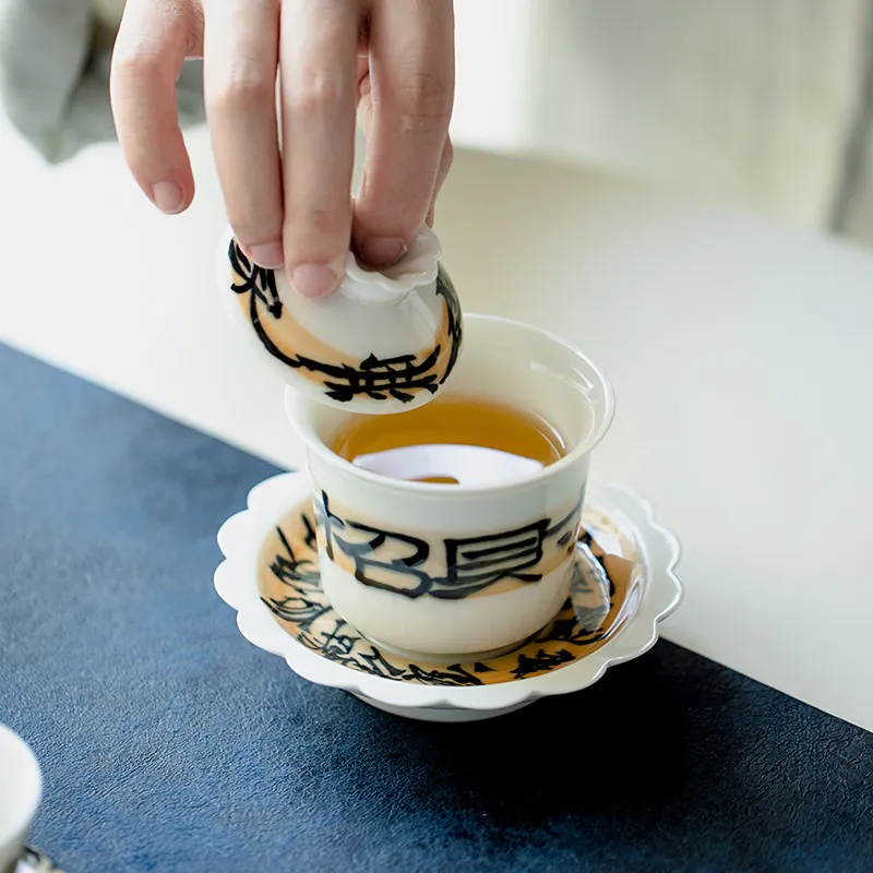 110 ml di calligrafia pura fortunato fortune art cover jade ciotola singola ciotola da tè ceramica con coperchio non hot gaiwan kung fu set da tè