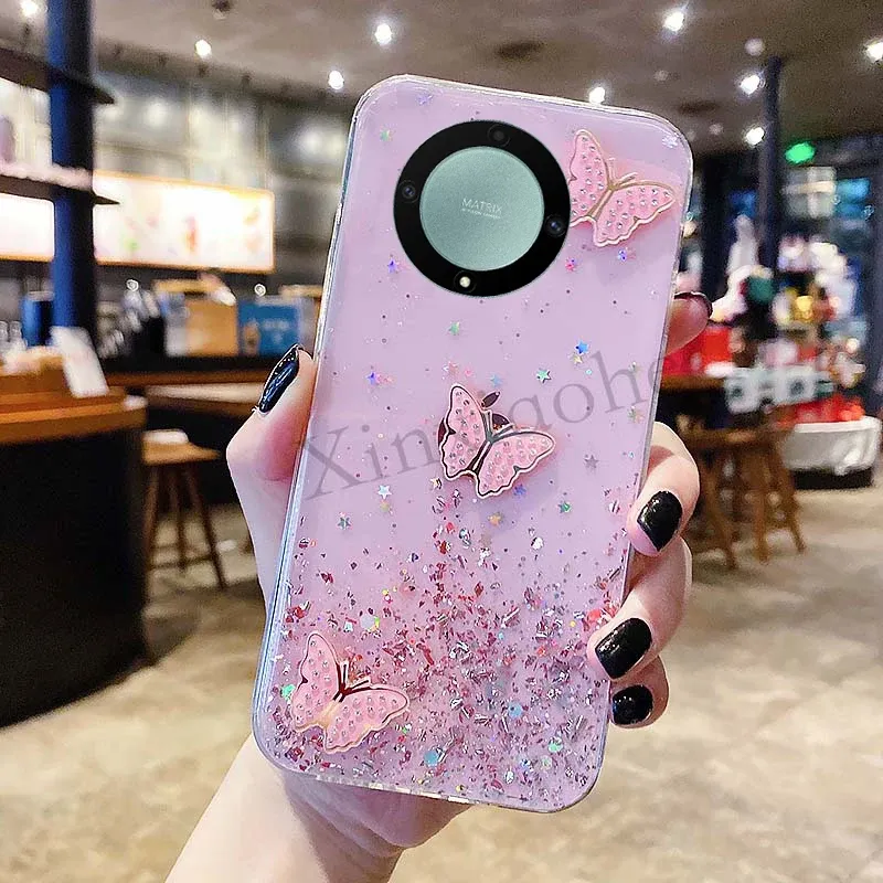 Étui du téléphone pour Honor Magic5 Lite 5G Magic 6 Lite Lite Luxury Starry Sky Butterflies transparent Soft Back Cover Magic 5 Lite 5G