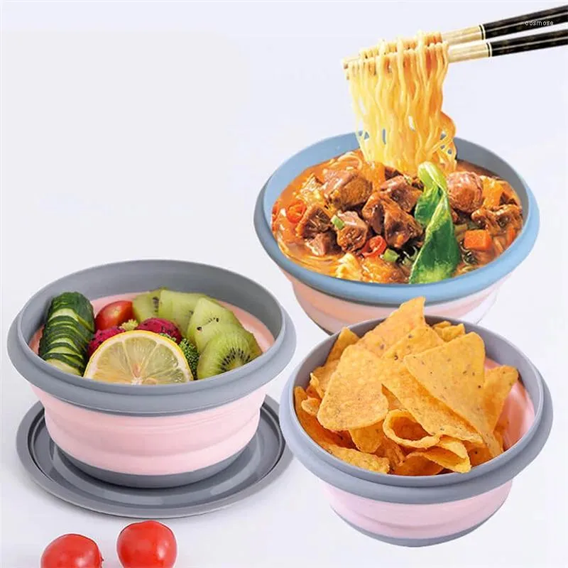 Silikonowa miska z naczynia obiadowa Podróż na zewnątrz Kamping Instant Noodle Portable Stołka stołowa Lunch Bento Sałatka Owoce