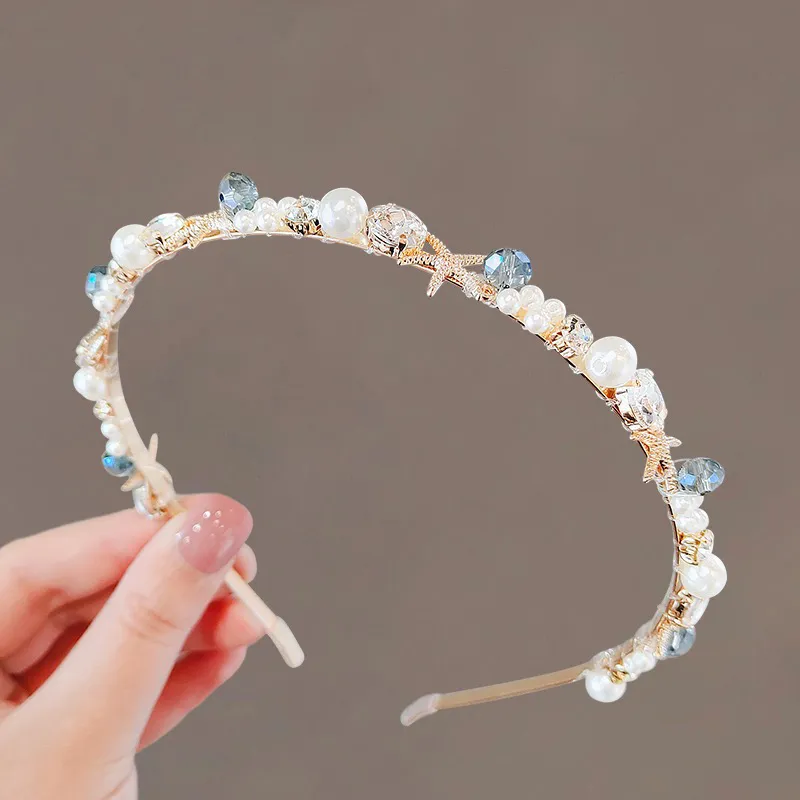 Awaytr Lega Pearl Shell Star Banda Canda Banda Bzel per Women Weepers Chic Rhinestone Crystal Cryak Accessori per capelli per capelli