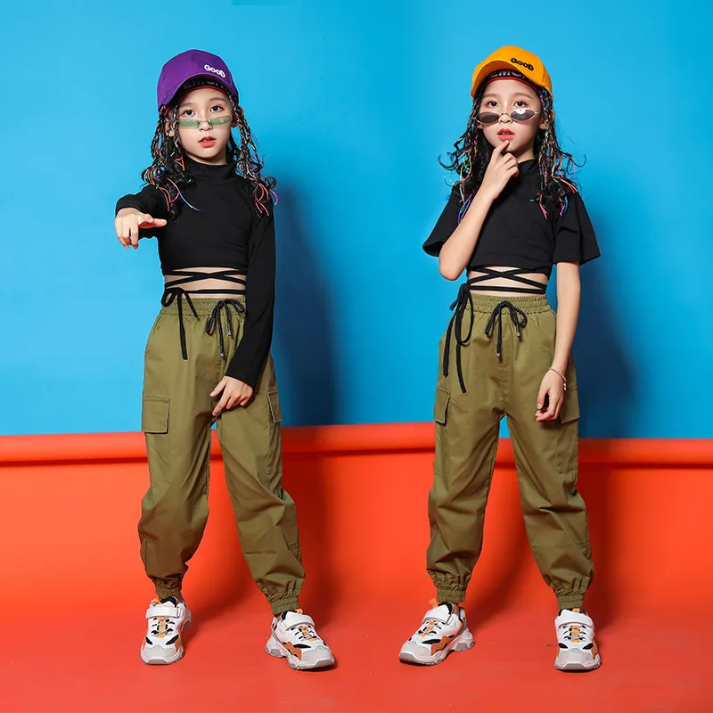 Solid Color Girls 'Jazz Dance Performance Ubrania Hiphop Hiphop Exposed Suit Dziecięce ubrania taneczne dla dzieci