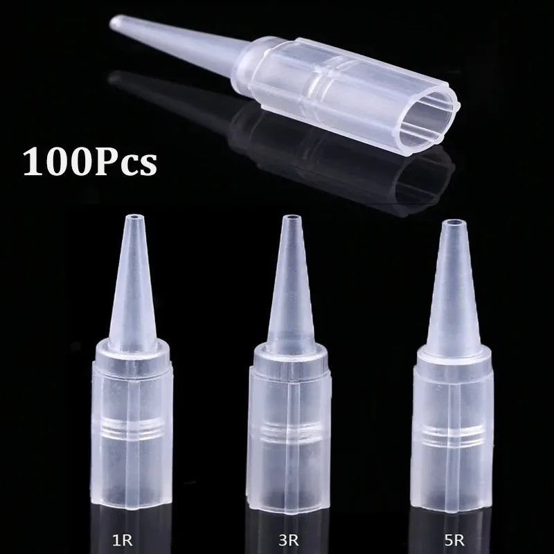 100pcs/pack 1R 3R 5R Disposable Tattoo Tip Caps Tattoo Nozzle Microblading Pen Needle Tube Plastic Cap Tattoo Accessories 3 Type