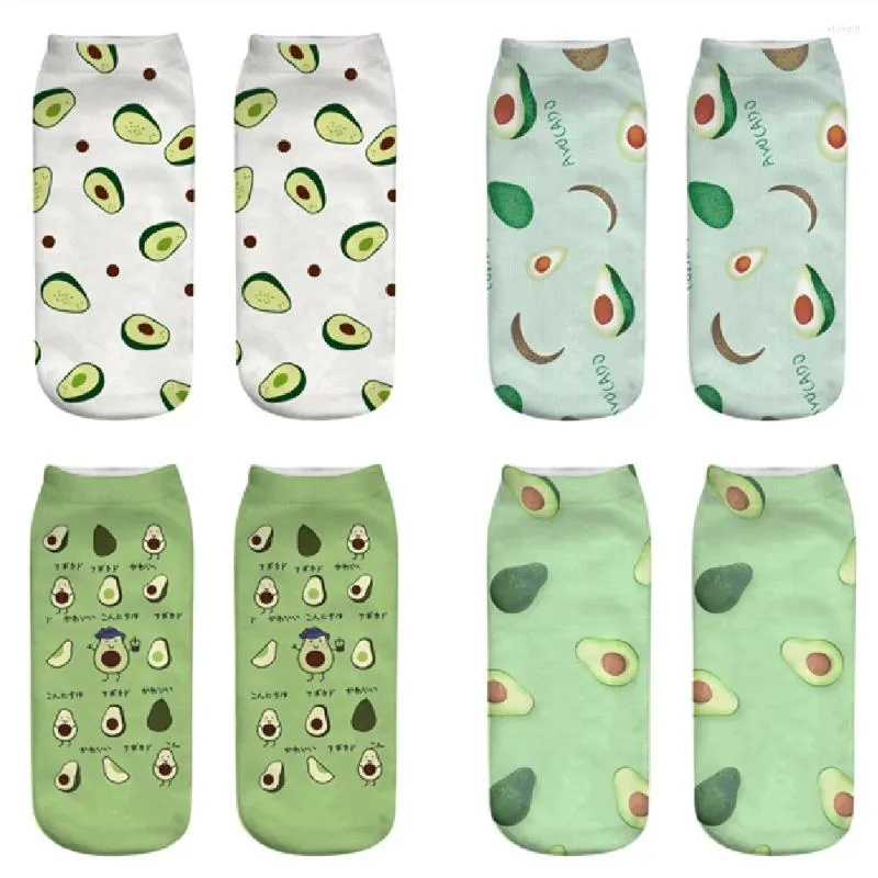 Women Socks 1 Pair 3D Printed Cartoon Happy Avocado Cool Fashion Funny Fruit Unisex Short Sox Art Novelty Gift Dropship