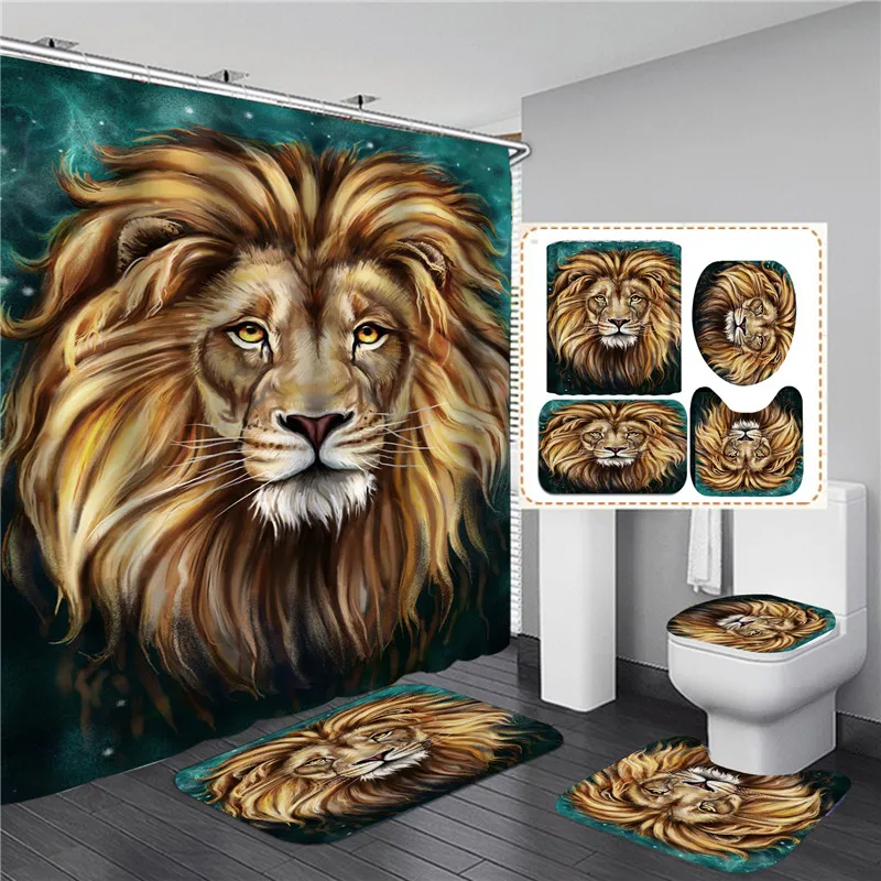 Kazynee Boys Black & White Wolf Bathroom Set - 4 Piece Shower Curtain, Rug, Mat & Toilet Cover - View #7