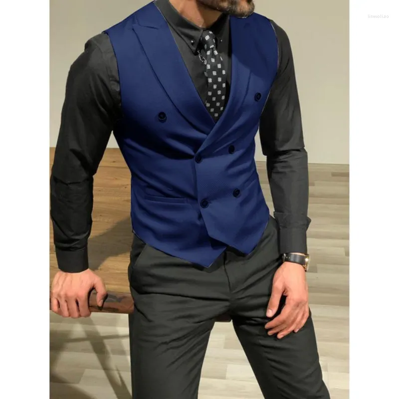 Men's Suits Royal Blue Peaked Lapel Double Breasted Vest Business Formal Custom Made Wedding Waistcoat Groom Casual Slim Fit