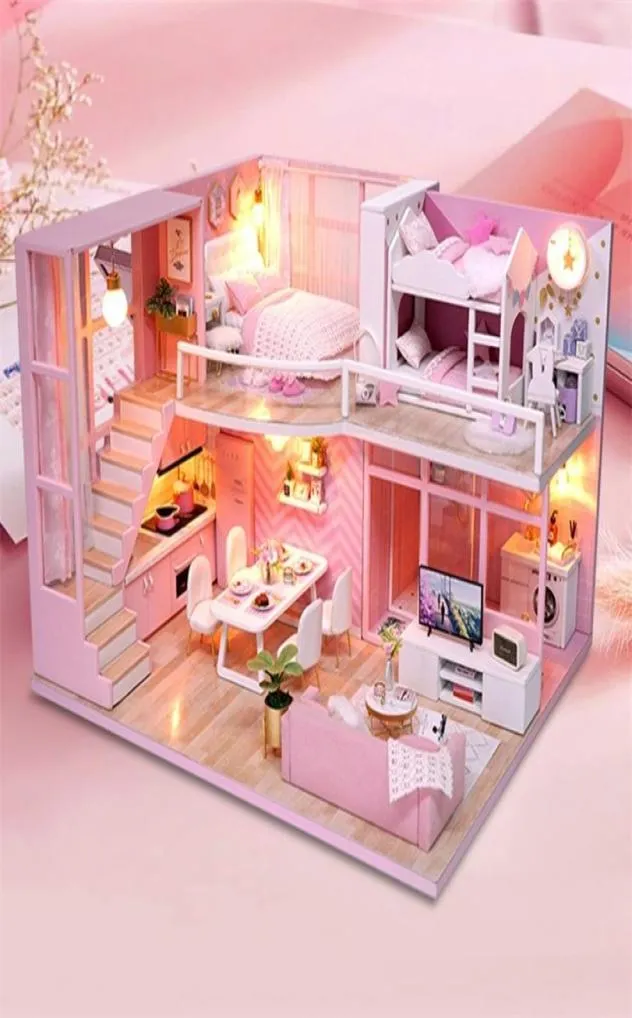DIY Doll House Imitation Pink Series Schlafzimmer Spielzeug handgefertigtes Holzspielzeug Kinder039s Spielzeug Jungen und Mädchen Valentine039