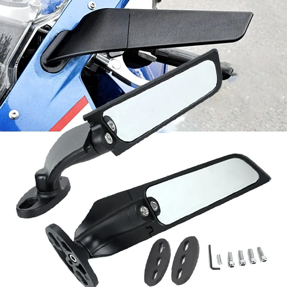 Modificado universal Motocicleta retrovisor espejos de ala de viento espejos laterales giratorios ajustables para kawasaki ninja 250 300 400 650 h2