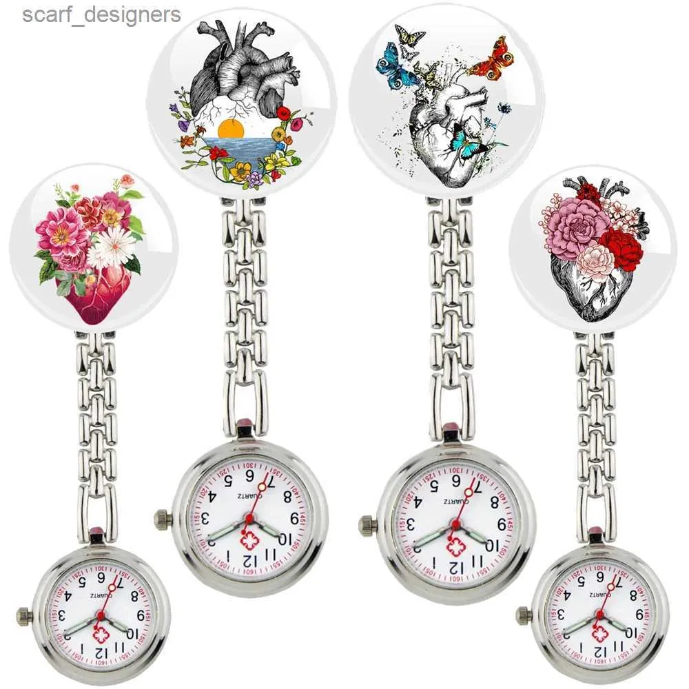 Pocket Watches Simple Fashion Arts Flowers Butterfly Heart Love Care Medicine Doctor Hospital Chain Clips FOB Pocket ES Clock Gifts Y240410