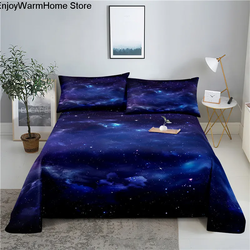 Nightscape Starry Sky Cloud Digital Printing Polyester Bed Flat Sheet With Pillowcase 0.9/1.2/1.5/1.8/2.0m Bedding Set