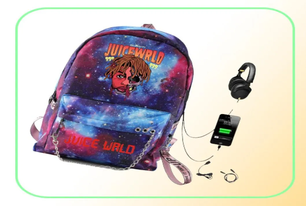 Mens Juice WRLD ryggsäck Fashion Starry Sky Backpack USB Multifunktion Ryggsäck Oxford Travel School Bags Streetwear Hip Hop Bags3572565