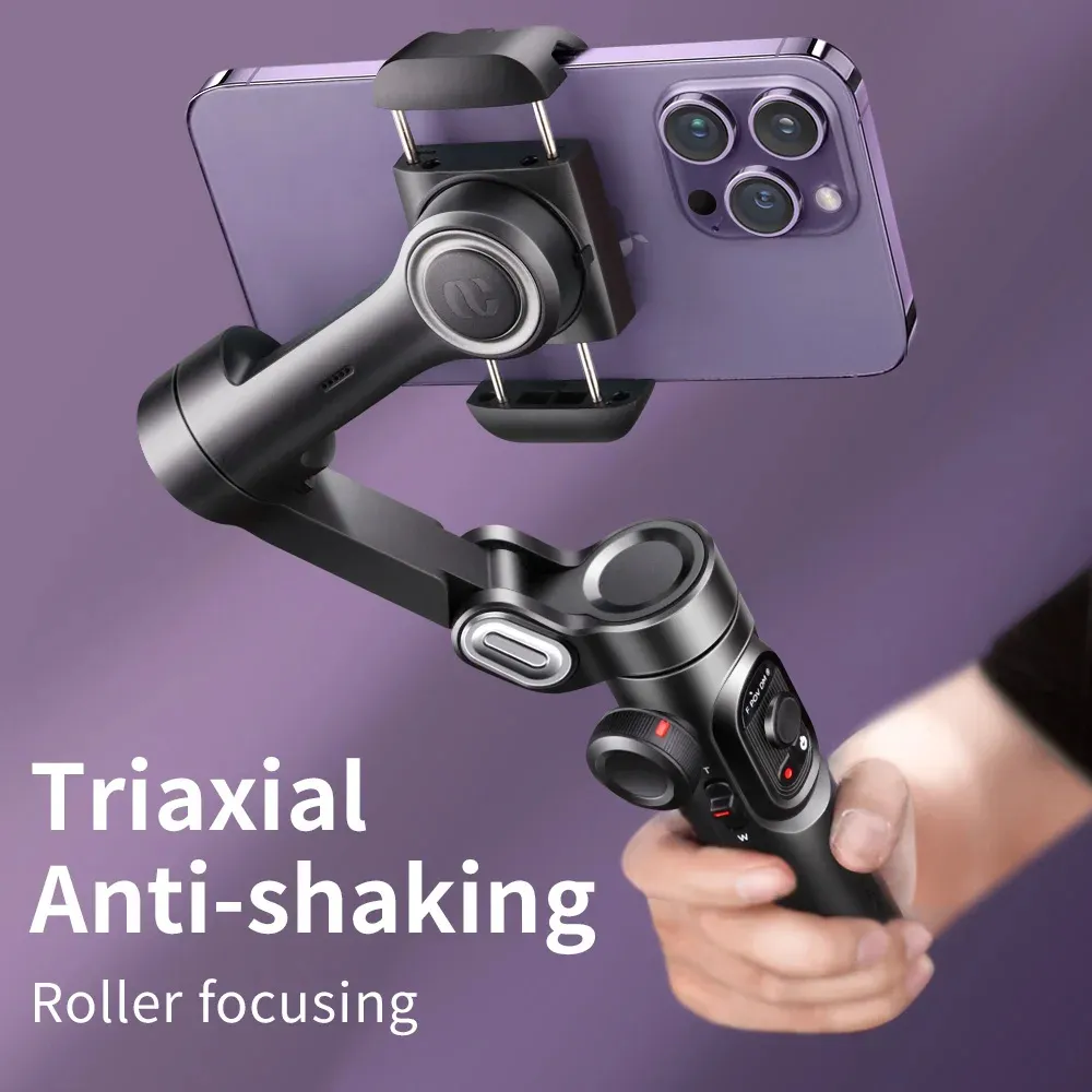 Aochuan Stabilizzatore gimbal a 3 assi per smartphone con luce di riempimento per iPhone Android Face Tracking Tiktok Vlog Smart XE