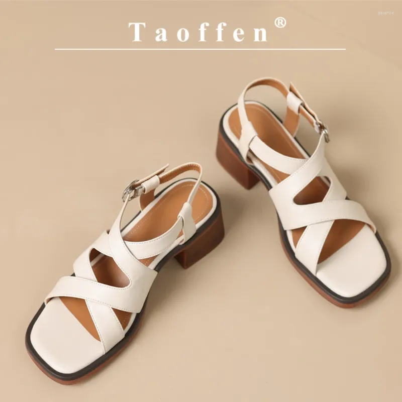 Dress Shoes Taoffen Casual dames sandalen straatstijl zomer Romeinse vierkante hak vrouw open teen gesp gebak met handgemaakt