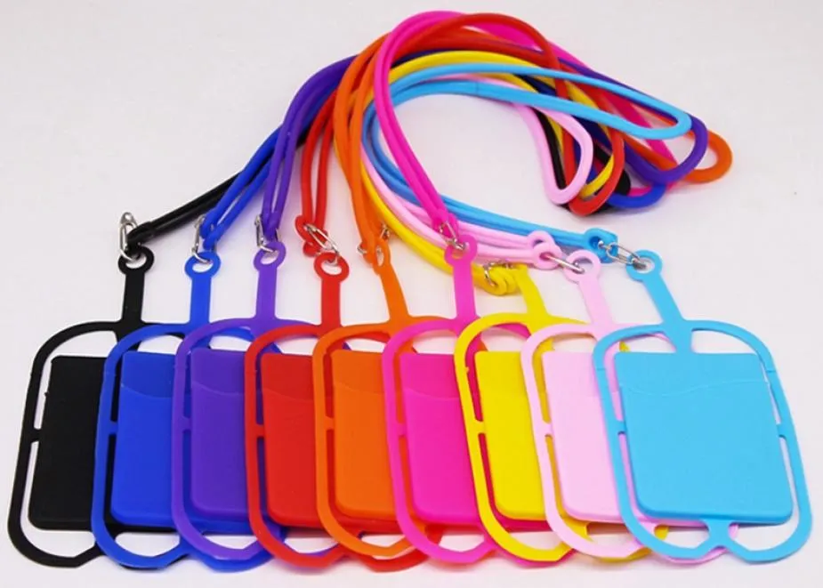 10 färger silikon lanyards halsband halsband sling korthållare rem för universal mobil mobiltelefon9193331