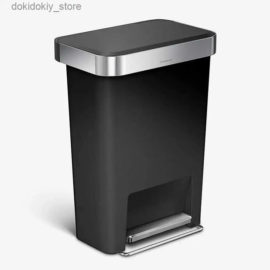 Waste Bins 45 Liter / 12 allon Rectanular Kitchen Step Trash Can with Soft-Close Lid Black Plastic L49