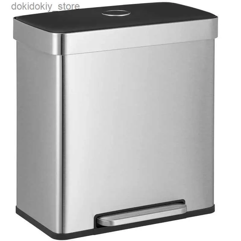 Waste Bins Kitchen Trash Can 16 allons (2 x 8 allons) Dual Compartment arbae Can 60L Pedal Recyclin Bin Stay-Open Lid L49