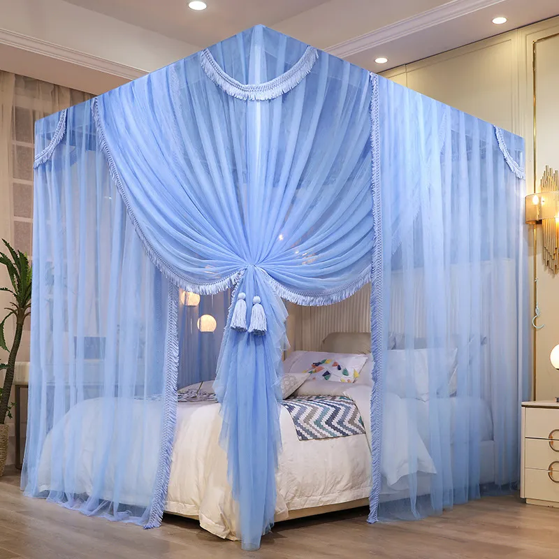 Four Seasons Big Space Capopal Libert Litting Litting Chambre Tassel Double couches Mosquito Net avec cadre King pleine taille