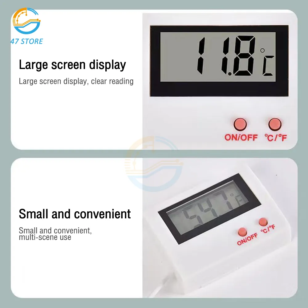 Mini termômetro interno digital LCD com sonda à prova d'água sensor de temperatura conveniente para aquário de frigoríneos de peixe ao ar livre