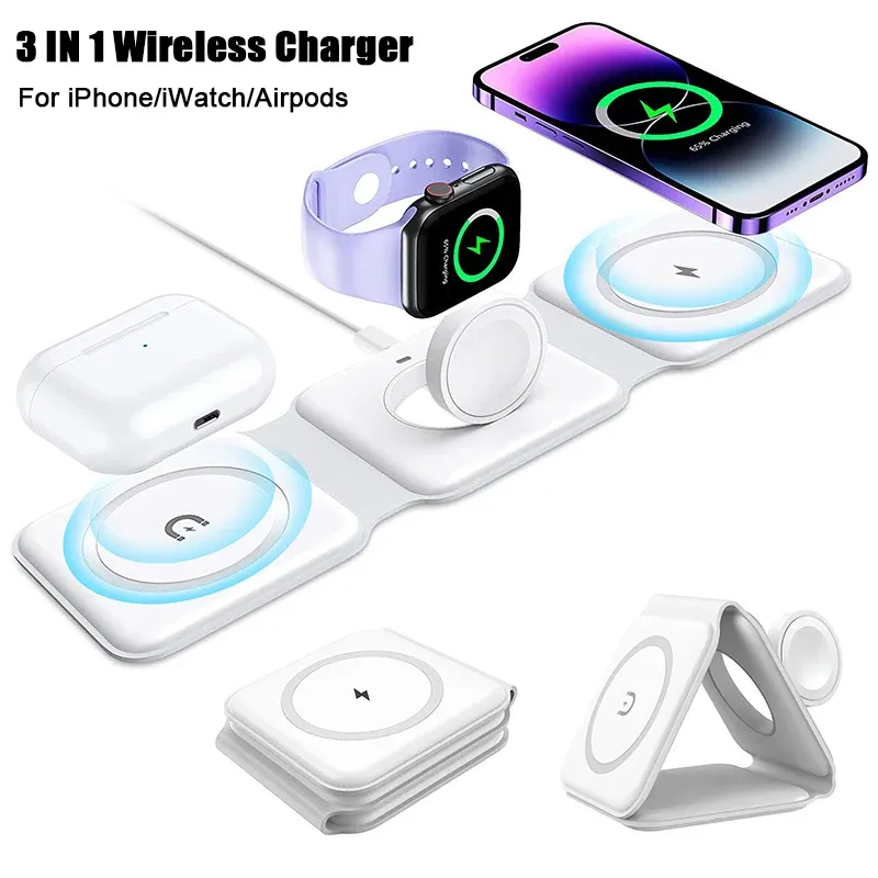 Laddare mobiltelefonklocka ThreeInone Magnetic Wireless Charging Magsafe Twoway Charging Folding Stand Wireless Charger