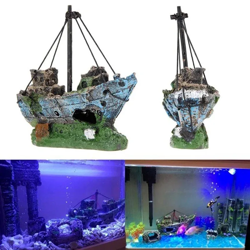 Aquarium Resin Ornament Pirate Ship Wreck Ship Decor Boat Decorations Fish Tank Accessories Aquarium Ornament