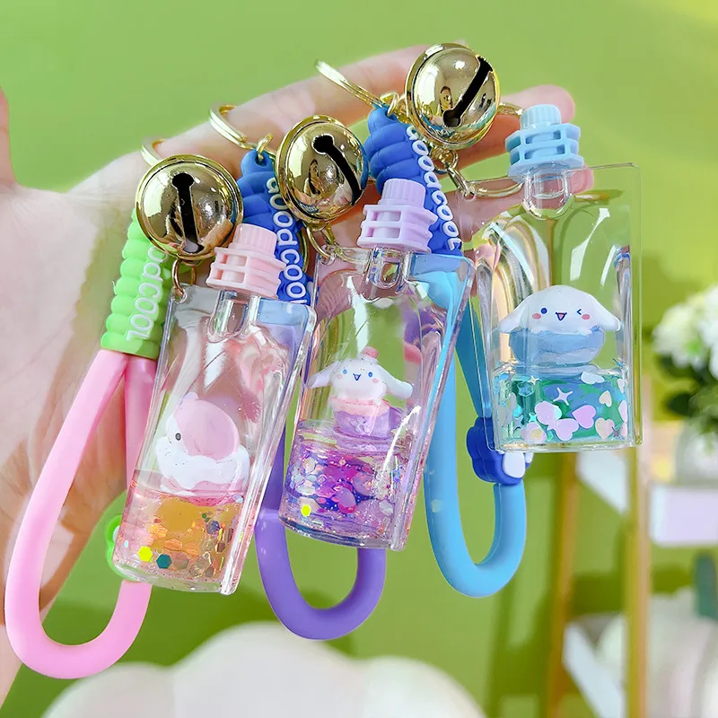 Kawaii Dog Bear Jelly Bottle Liquid Oil Floating Keychain with