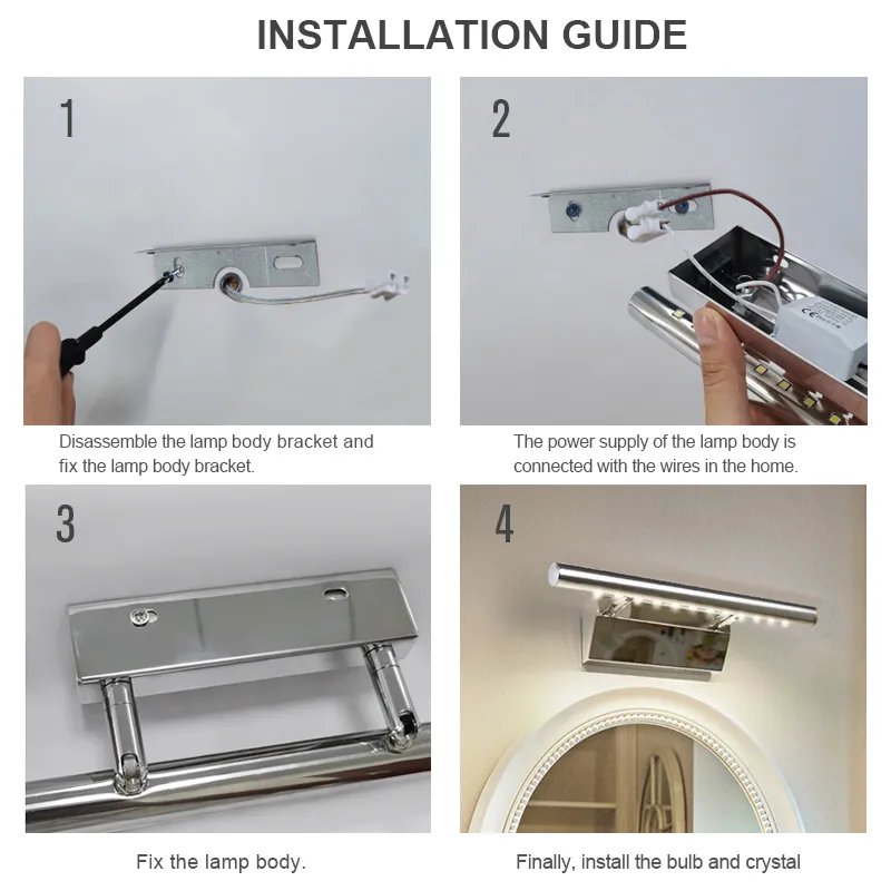 Miroir de salle de bain LED LED LED MUR MIRMOR LED LEIL 3W 25CM 5W 40CM 7W 55CM 265V PIPES MURS LUMIÈRE avec interrupteur Éclairage intérieur