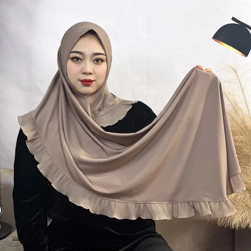 Ethnic Clothing Muslim Amira Hijab Women Fashion Ruffled Headband Arabic Shawl Islam Headscarf Solid Turban Shawls Khimar Scarf