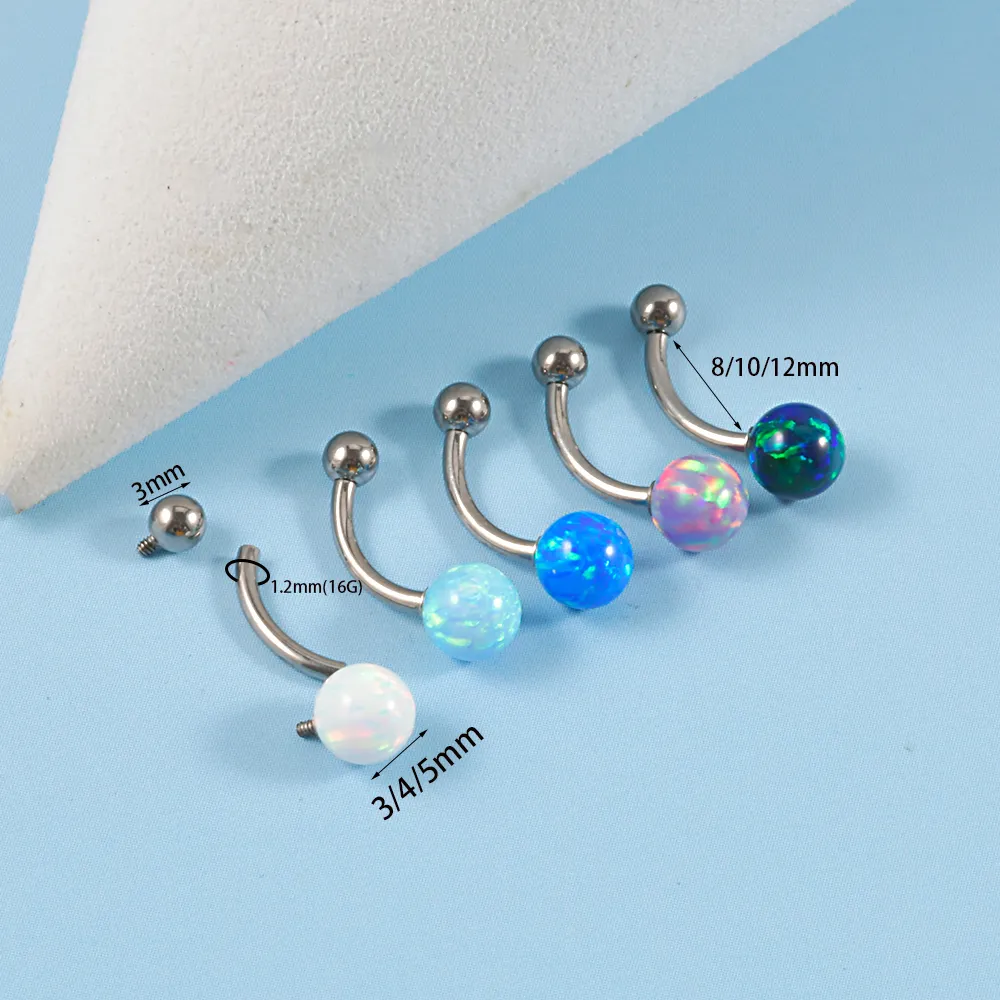 1pc G23 Titanyum Dahili Dişli Kavisli Boğaz Opal Kaş Kabak Kulak Halkası Rook Opal Tragus Bar Gövdesi Piercing Takı 16G