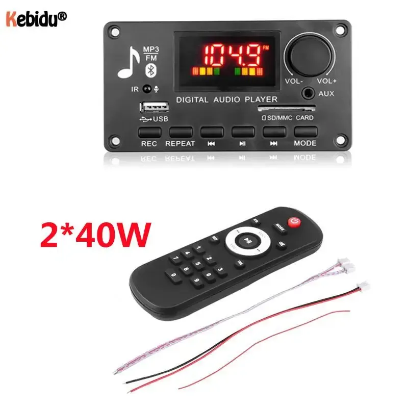 Player 2*40W Amplifier DC 5V26V MP3 Decoder Board Volume Control Bluetooth5.0 80W MP3 Player USB Module FM AUX Radio Recording