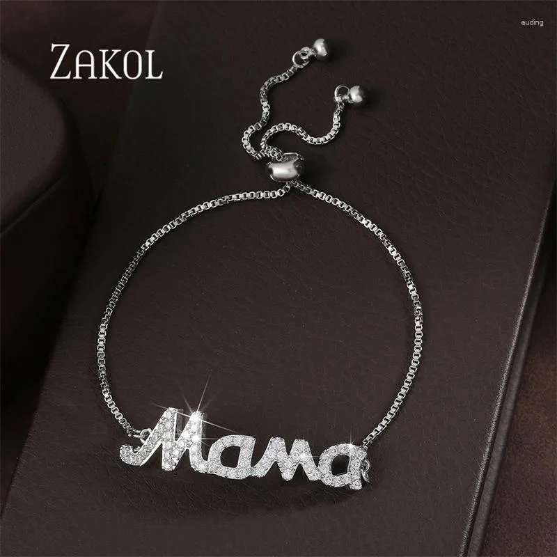 Bracelets de liaison Zakol Zircon Mama Bracelet pour femmes Mom Crystal Inware Lettre de plaque name