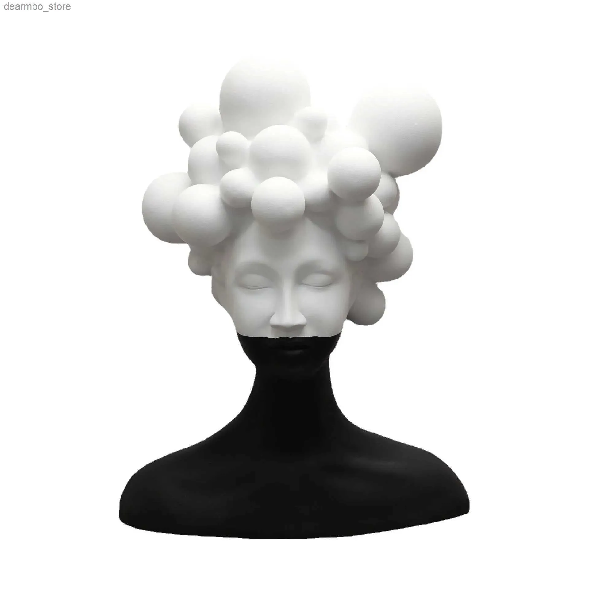 Arts et artisanat Résumé Fiure Sculpture Résine Artisanment Ornements Mosaïque noire et blanc Fiurine Human Head Statue Home Decoration L49