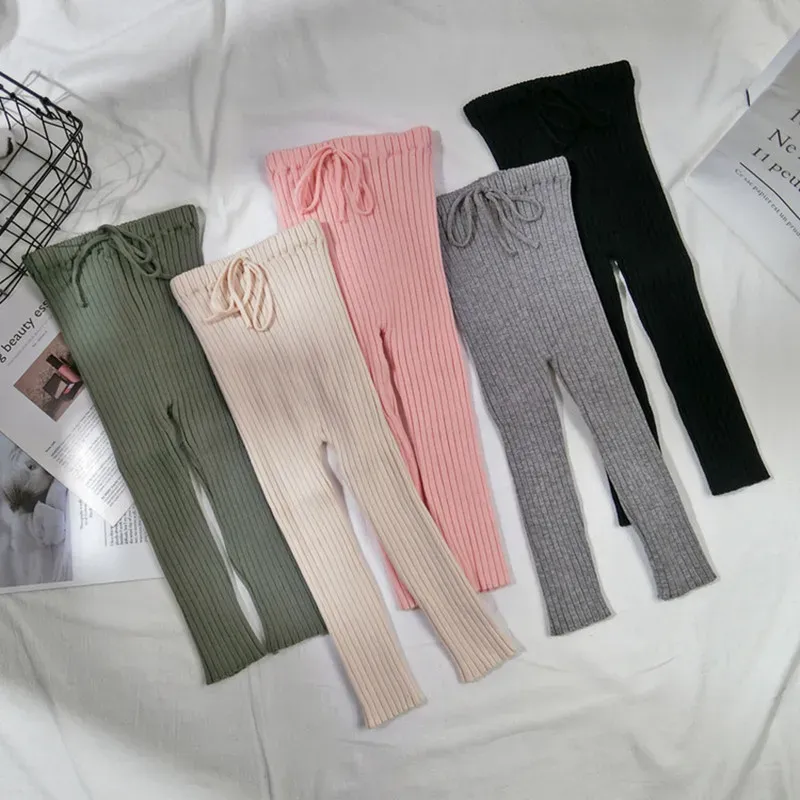 Trousers Autumn and Winter Children Knitted Leggings Pure Cotton Baby Girls Boys Skinny Elastic Pants Warm Soft Unisex Kids Trousers